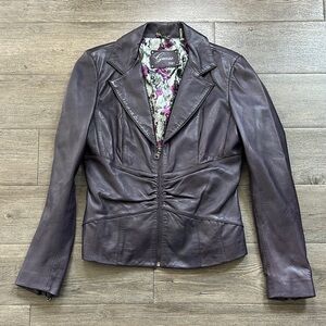 Guess Women's Dark Purple Leather Jacket